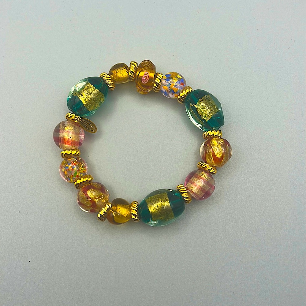 Thomas Kincade Bracelet Colors of Venice Artisan Glass 24kt Gold Plated #0050